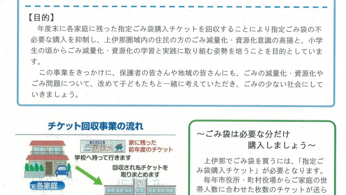 上伊那広域連合指定ごみ袋購入チケット回収事業 | 上伊那広域連合