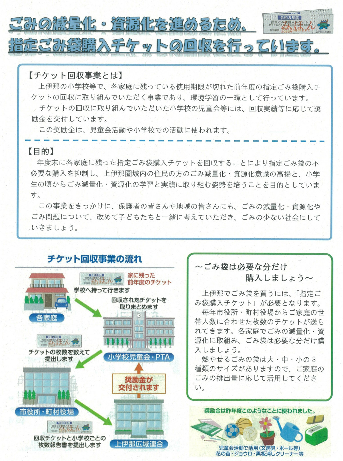 上伊那広域連合指定ごみ袋購入チケット回収事業 | 上伊那広域連合